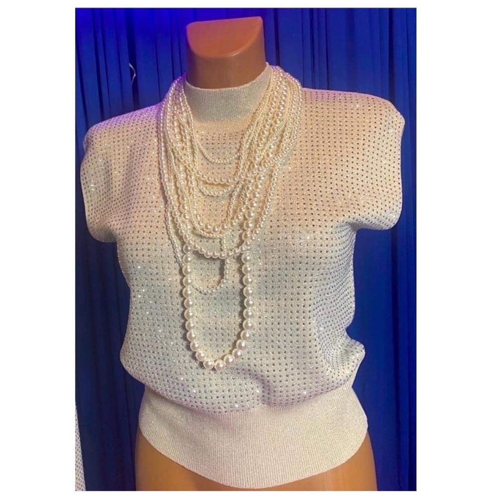 PANTSUIT: Shimmering Sequin/Rhinestone Sliver Set, NWOT - Picture 8 of 17